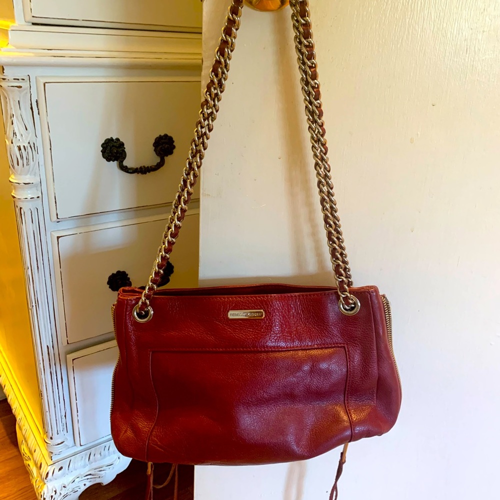 Rebecca minkoff maroon leather chain bag